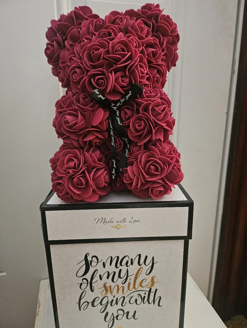 Red Rose Flower Bear In Gift Box- NEW